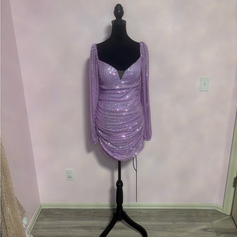 Source Unknown Lavender Sequin Ruched Sweetheart … - image 1